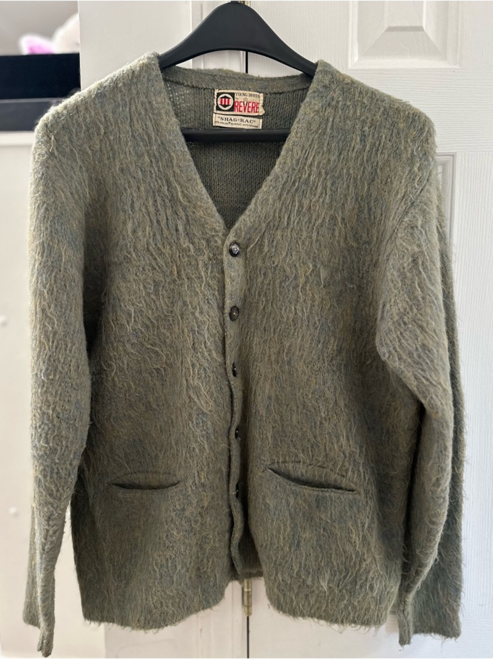 Vintage 60s Green Mohair Cardigan Young Breed Revere Shag-Rac Cobain Nirvana S